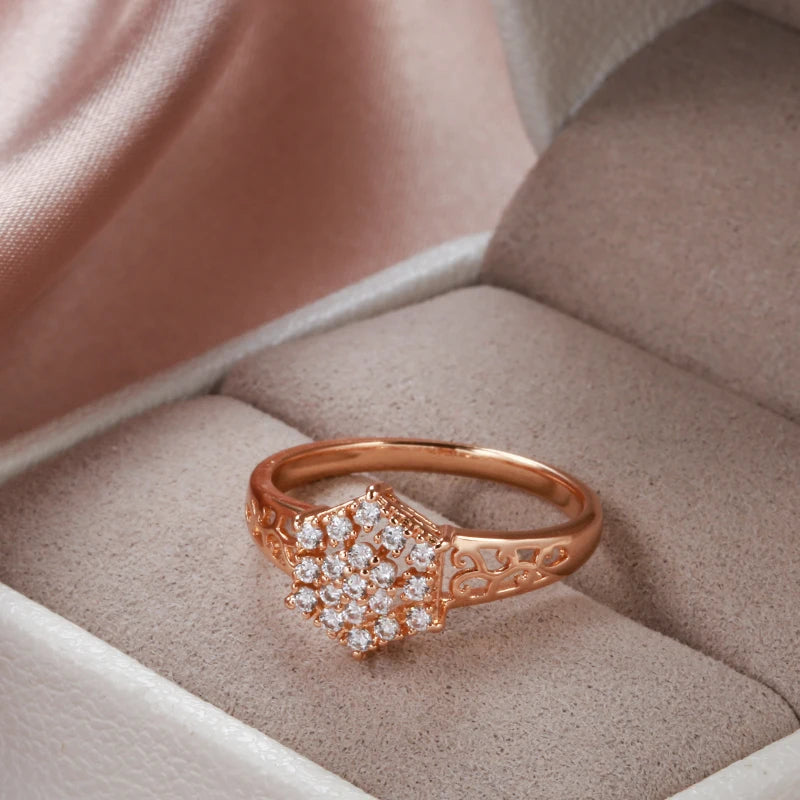 Luxury Hexagon Cut 14K Filled Rose Gold AAA Zircon Diamonds Full Paved Ring - High Quality Jewellery