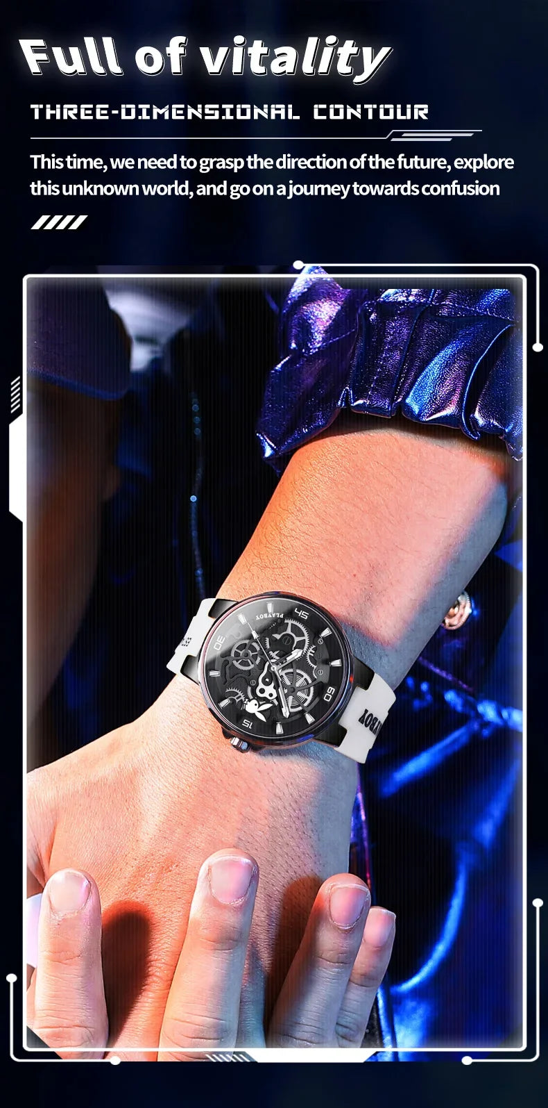 PLAYBOY Luxury Original Silicone Strap Fashion Casual Quartz High Quality Waterproof Watches for Men