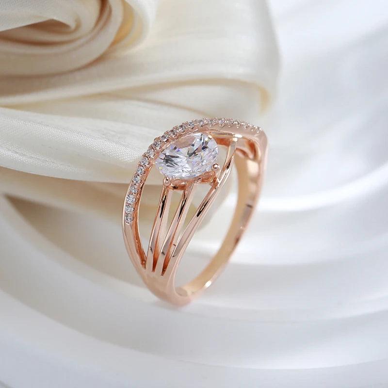 Luxury Rolled 14K Rose Gold AAA Zircon Crystal Geometric Cross Rings for Women  - Ethnic Jewellery