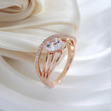 Luxury Rolled 14K Rose Gold AAA Zircon Crystal Geometric Cross Rings for Women  - Ethnic Jewellery