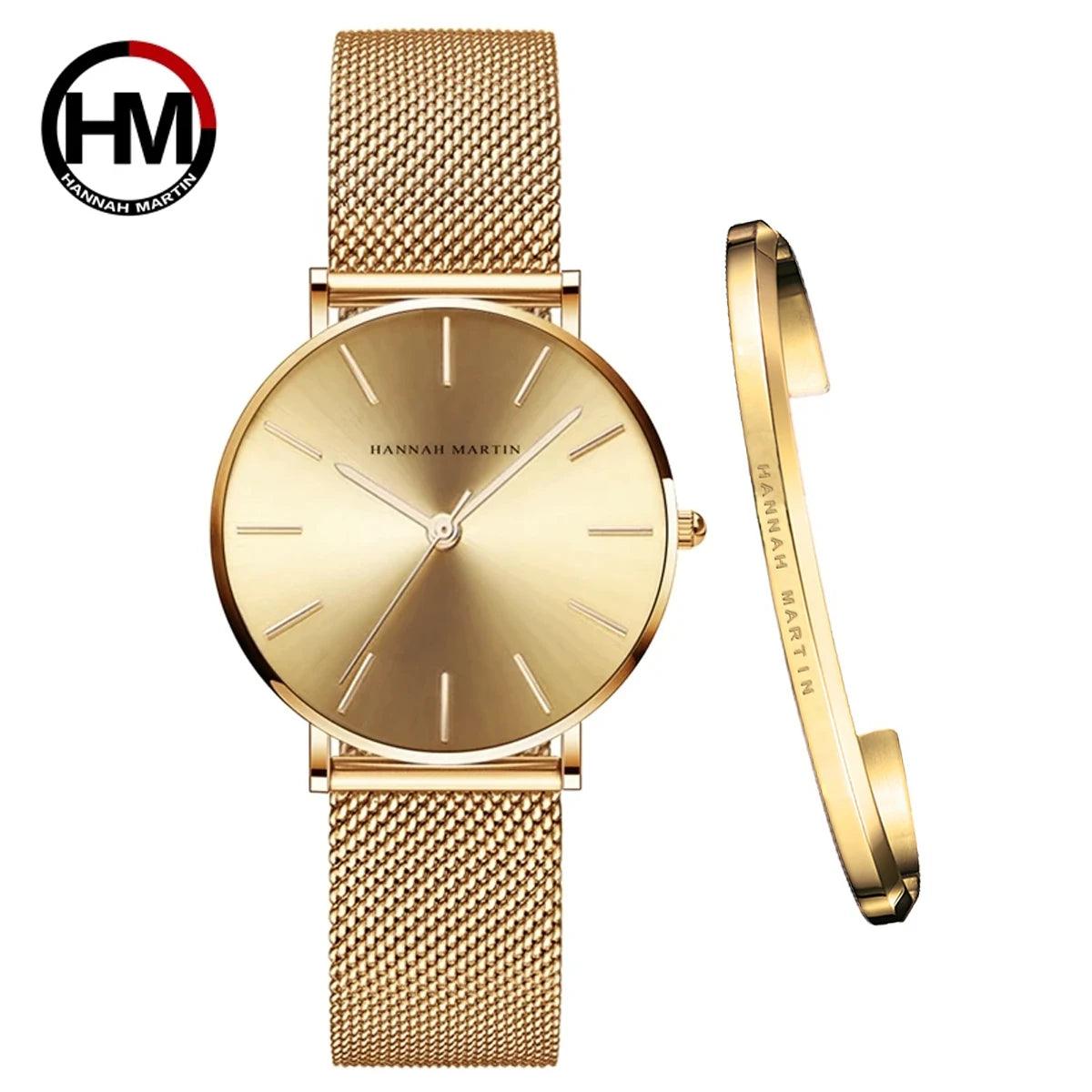 New Arrival Simple Elegant Rose Gold Women Bracelet Watches Set Quartz Movement Stainless Steel Mesh Watches