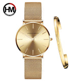 New Arrival Simple Elegant Rose Gold Women Bracelet Watches Set Quartz Movement Stainless Steel Mesh Watches