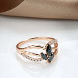 Trendy Flower Design Rolled Rose Gold of 14-Karat Purity Black AAA Zircon Crystals Ring - Fine Jewellery