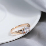 Sparkling AAA White Zircon 14K Rolled Rose Gold Luxury Romantic Wedding Engagement Fine Jewelry Ring For Women