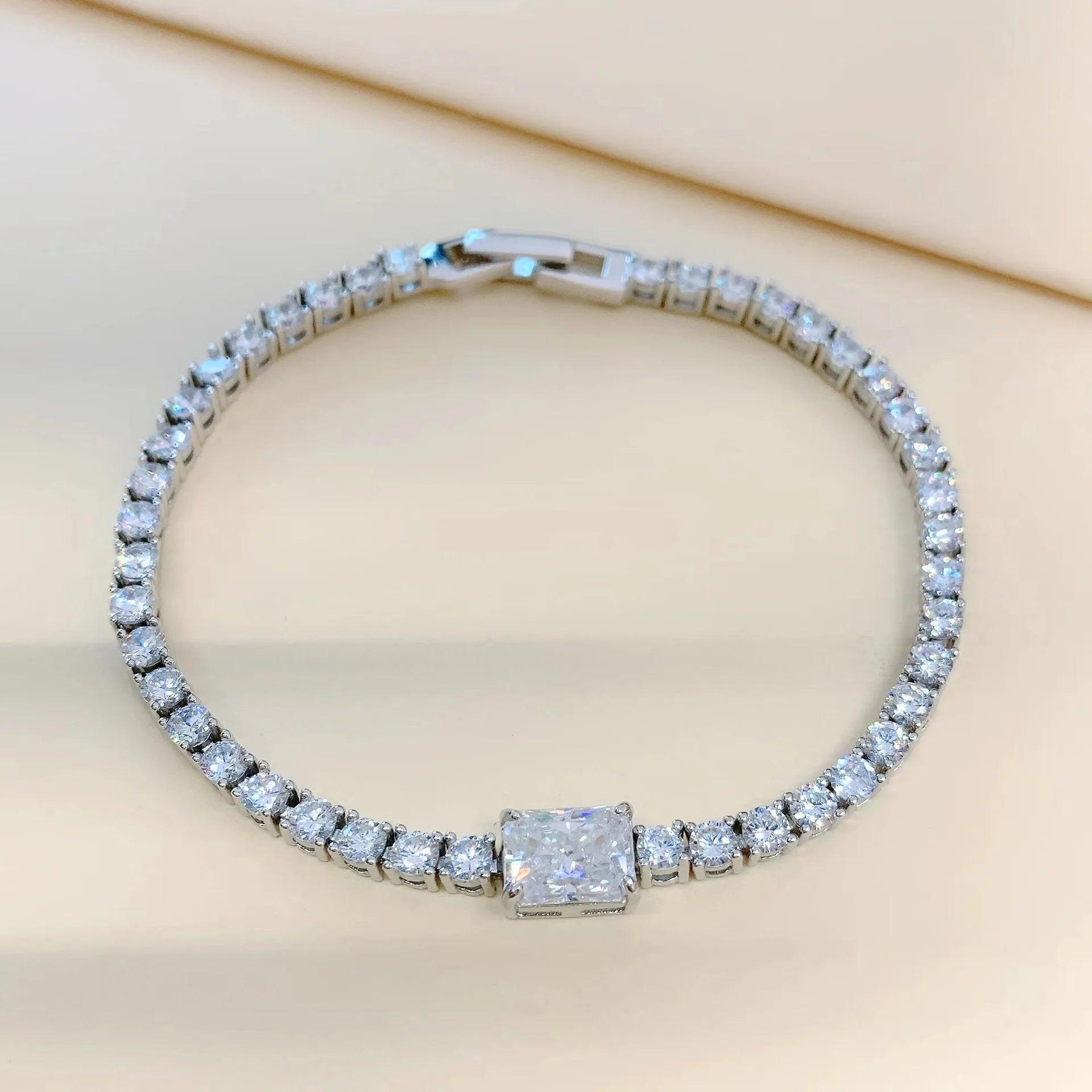100% Real 6*8mm 2ct Radiant Cut Moissanite Diamonds Tennis Bracelet for Woman - Party Silver Diamond Link Bracelets - The Jewellery Supermarket