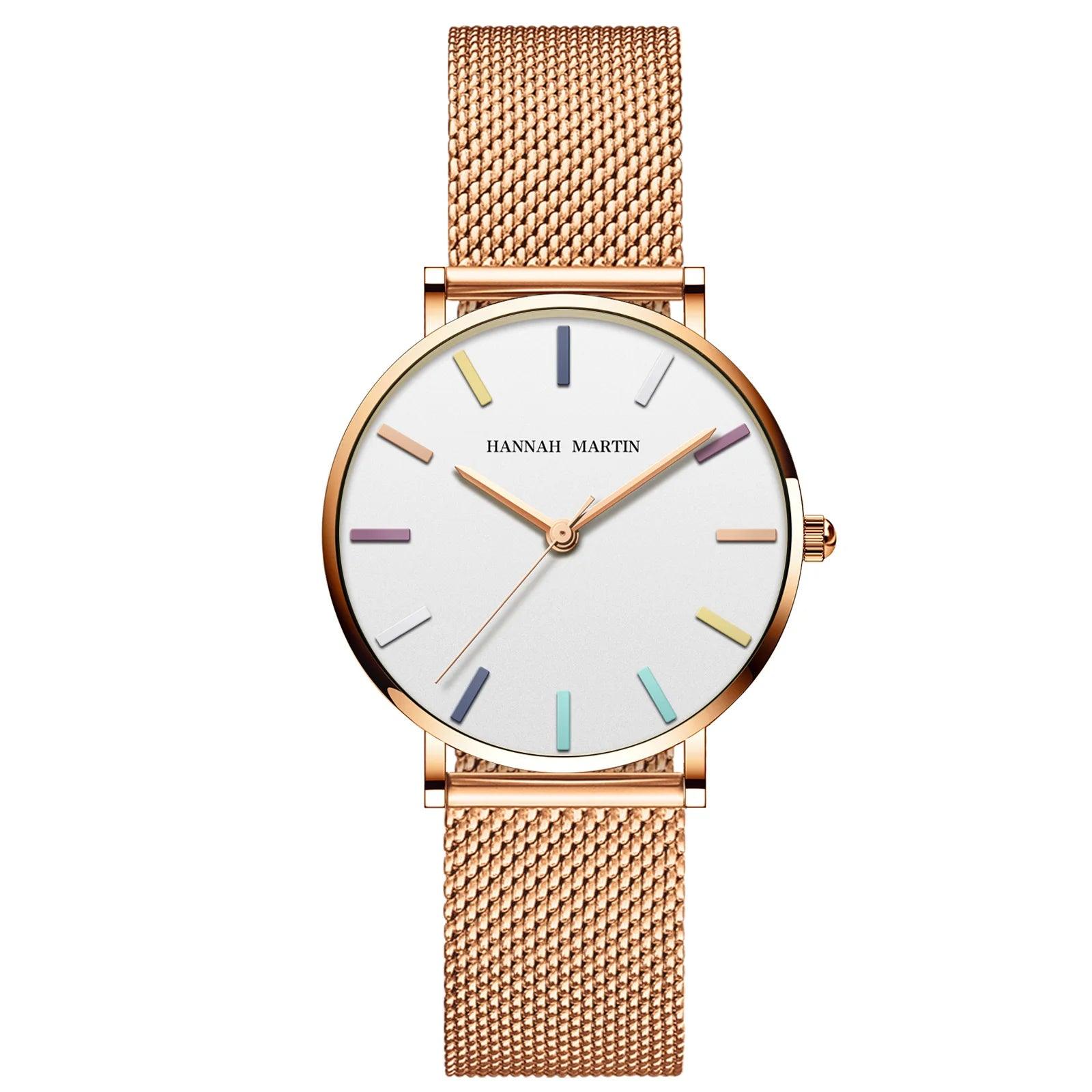 Elegant Luxury Brand Fashion Rosegold Colour Stainless Steel Mesh Strap Japanese Quartz Movement Ladies Watches