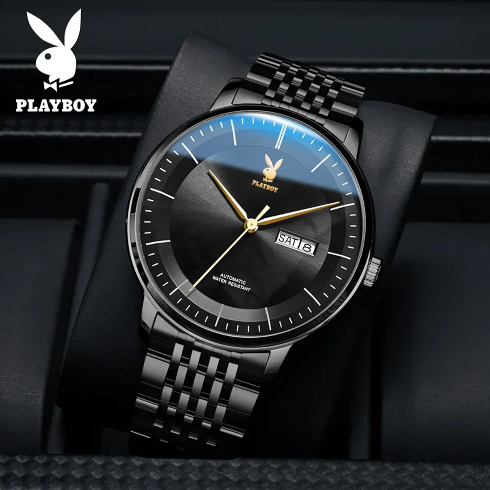 PLAYBOY Casual Simple Automatic Mechanical Men's Watches Original Waterproof Calendar High Quality Watch for Men