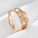 Unique Rolled 14K Rose Gold Fashion Shiny AAA Zircon Diamonds Wide Big Rings - Ethnic Party Retro Jewellery