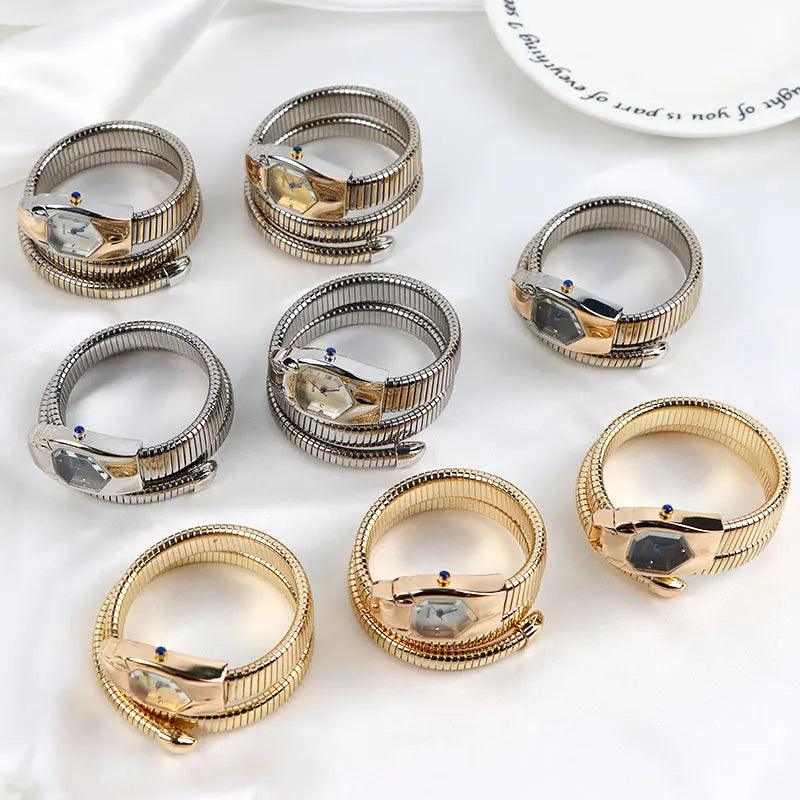 New Luxury Brand Unique Design Dial Snake Shape Zircon Diamonds, Ladies Gold Iced Out Analog Quartz Ladies Watches