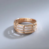 Modern 14K Rolled Rose Gold Unique Creative Geometry Line AAA Zircon Diamonds Fashion Ring - Party Jewellery