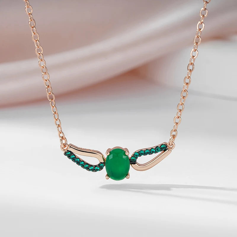 Superb Dark Green Rolled 14K Rose Gold AAA Zircon Crystals Pendant Necklace For Women -  Luxury Jewellery