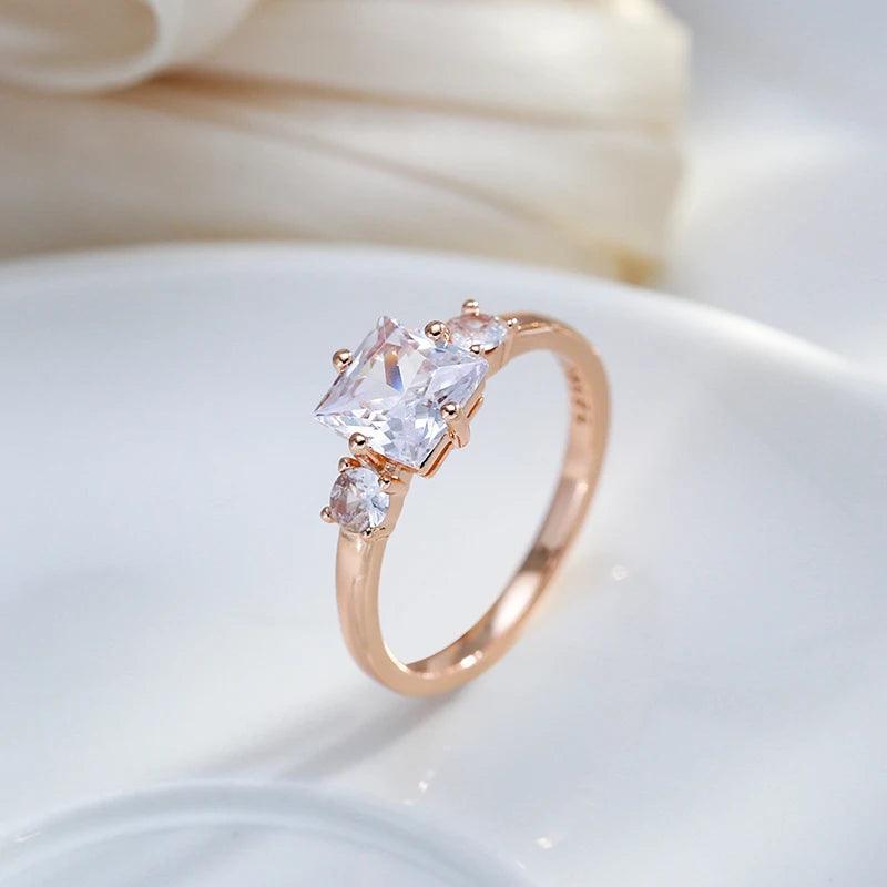 Dazzling Square AAA Zircon Crystals 14K Rolled Rose Gold Ring for Women - High Quality Daily Fine Jewellery