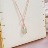 Luxury 14K Rolled Rose Gold AAA Zircon Green Emerald  Drop Pendant Necklace - Vintage Style Fine Jewellery