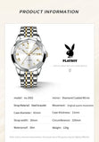PLAYBOY Fashion Luxury High Quality Original Stainless Steel Waterproof Dual Calendar Luminous Quartz Men Watch
