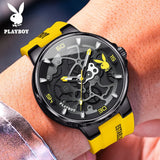 PLAYBOY Luxury Original Silicone Strap Fashion Casual Quartz High Quality Waterproof Watches for Men