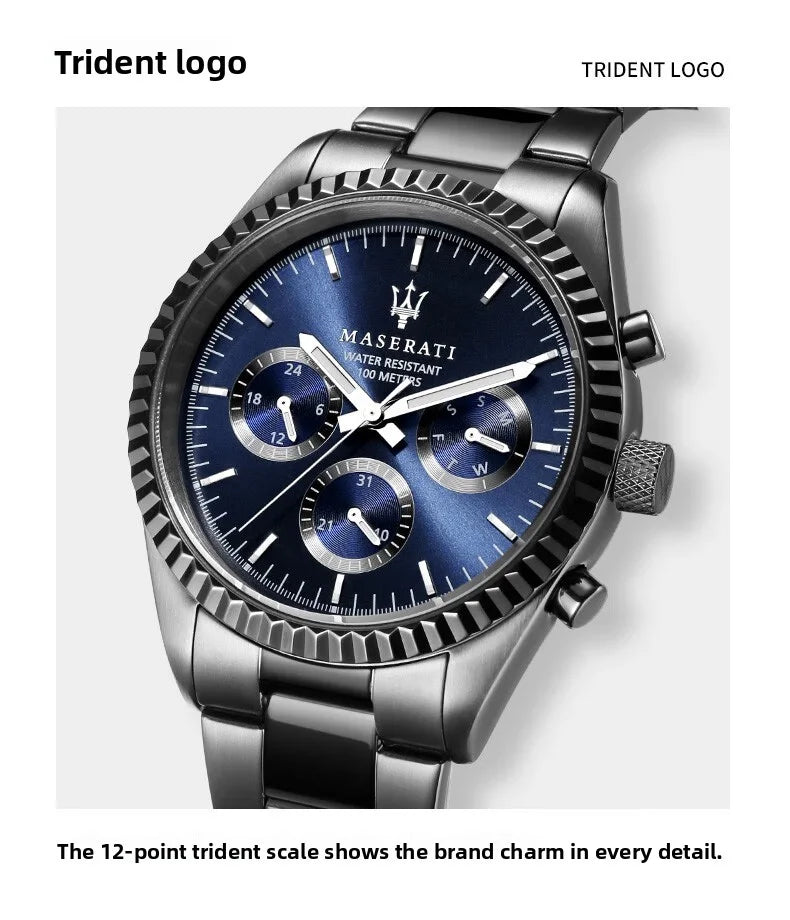 Original Maserati Blue Gold Men's Luxury Gold Fashion Trend Dial European and American Business watch