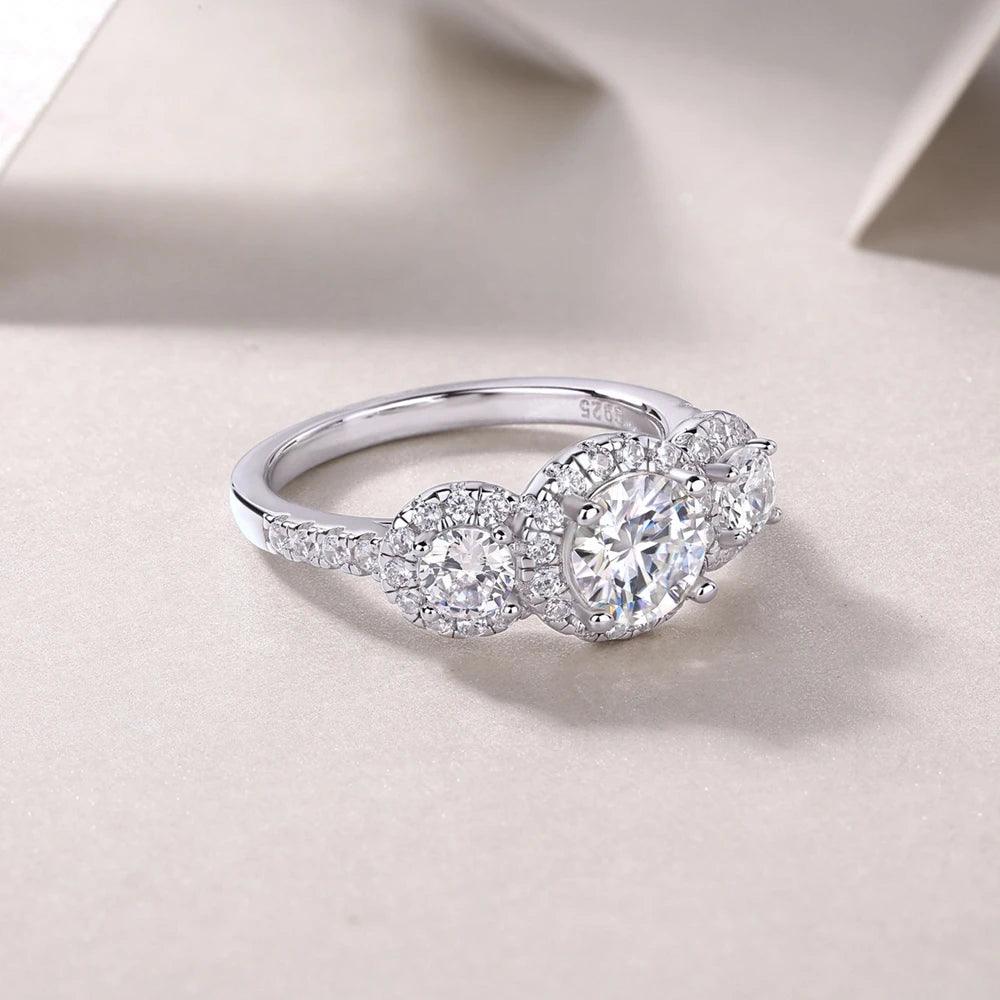 3EX VVS1 D Colour Sparkling Round Cut 1CT Real Moissanite Diamonds Engagement Rings - 925 Sterling Silver Jewellery