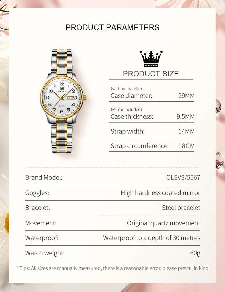 New Original Luxury Brand Stainless Steel Waterproof Quartz Women's Watches- Elegant Date Gift for Ladies