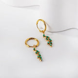 New Green White Color Zircon Crystals Stainless Steel Heart Square Leaf Shape Pendant Hoop Earrings For Women and Girls - The Jewellery Supermarket