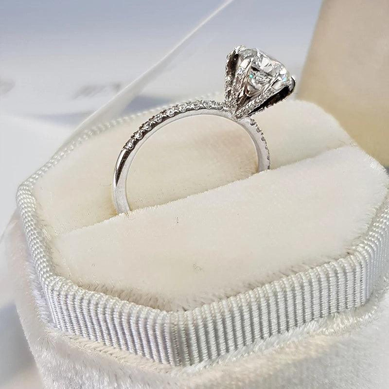 925 Sterling Silver 6.5mm Round Cut D Colour VVS1 Moissanite Solitaire Engagement Wedding Rings, Fine Jewellery