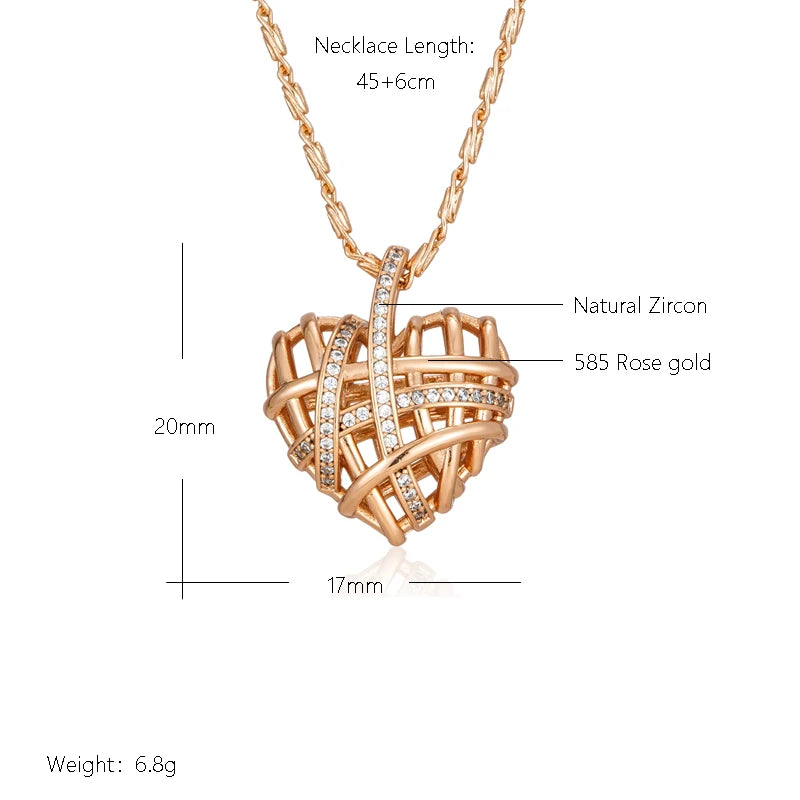 Luxury Filled 14K Rose Gold Wrapped Hollow Love Shape AAA Zircon Diamonds Necklace, Designer's Fine Jewellery