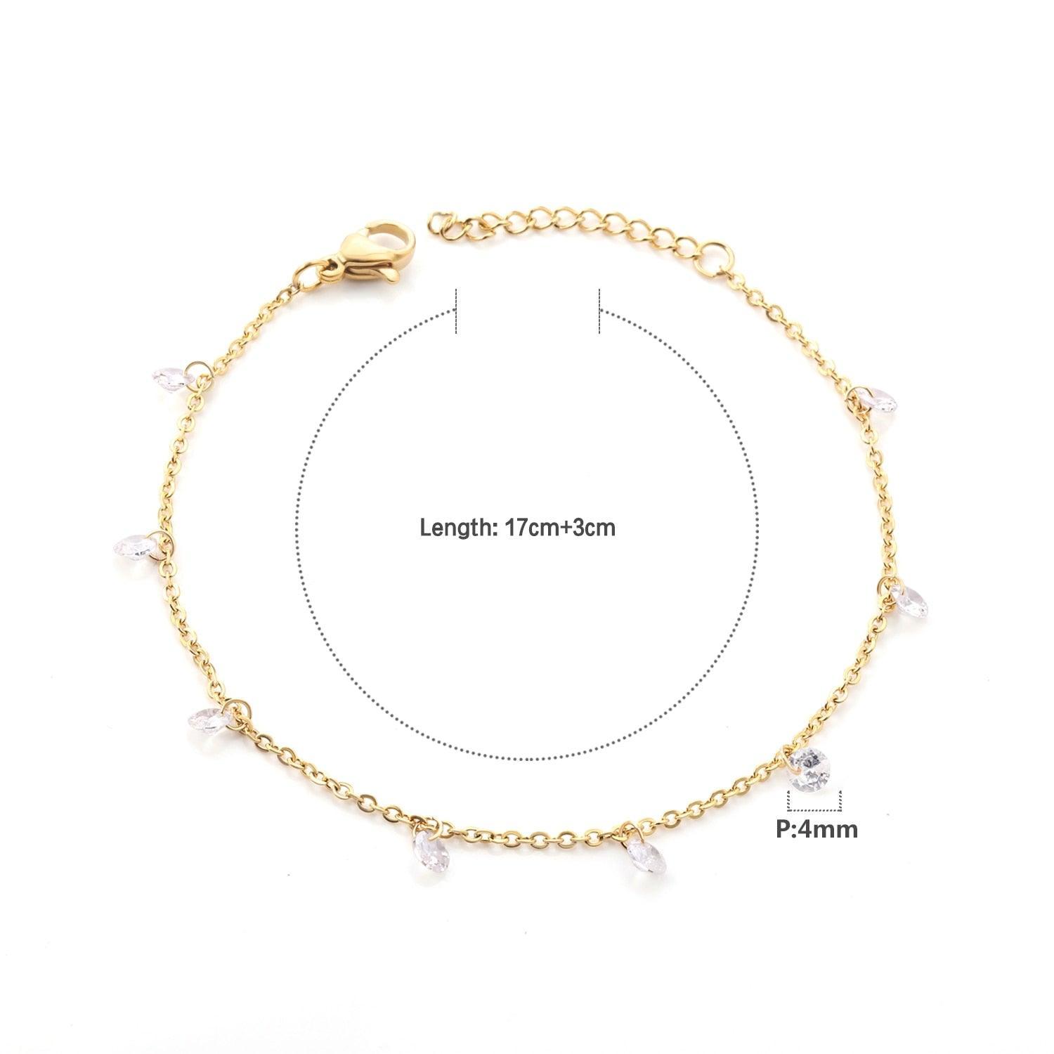 Blue Evil Eye CZ Charm Bracelets - Gold Colour Stainless Steel Drop Water Double Layer Cuban Link Jewellery - The Jewellery Supermarket