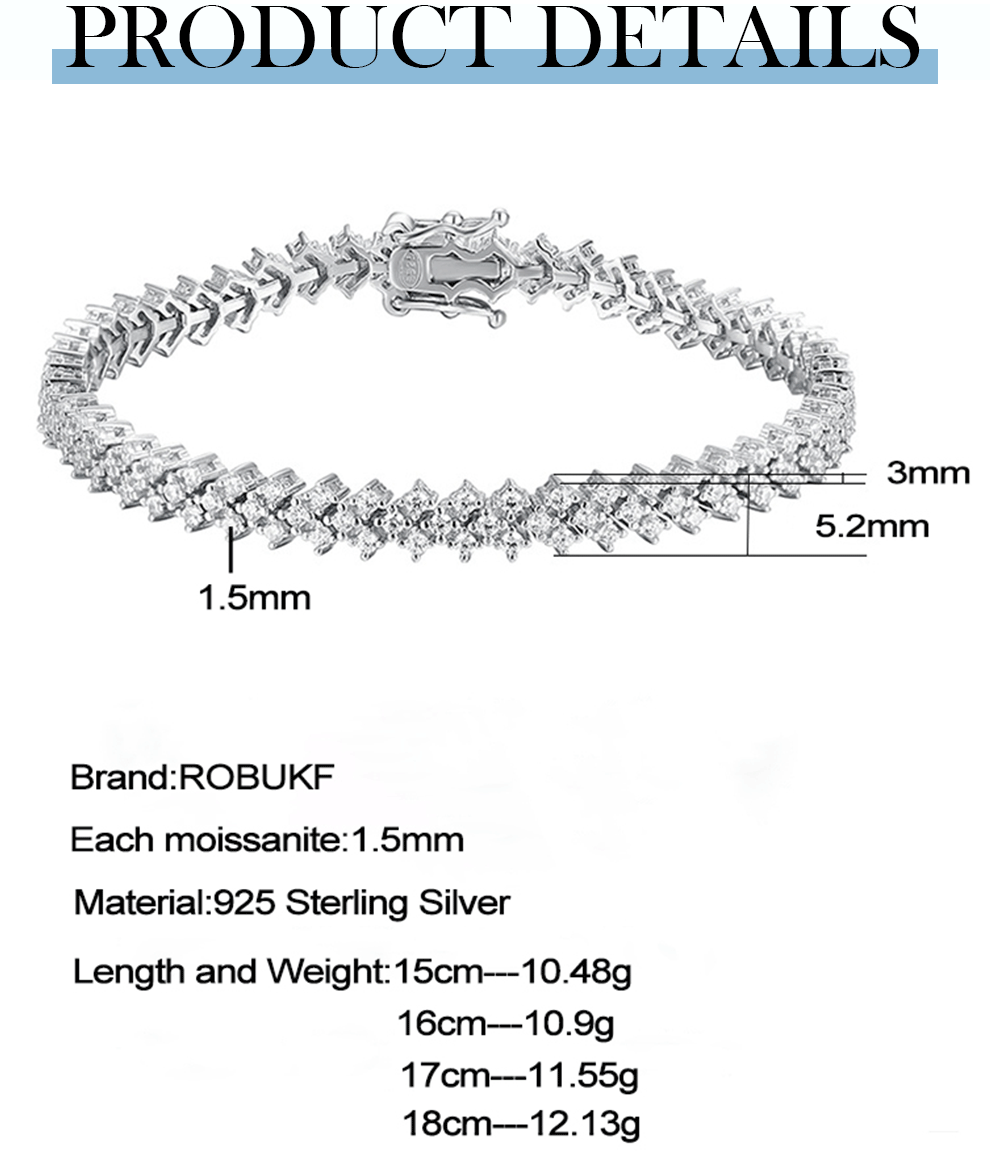 Graceful 18K WGP D Colour VVS1 Real Moissanite Diamonds Tennis Bracelets, Silver Moissanite Diamonds Jewellery - The Jewellery Supermarket