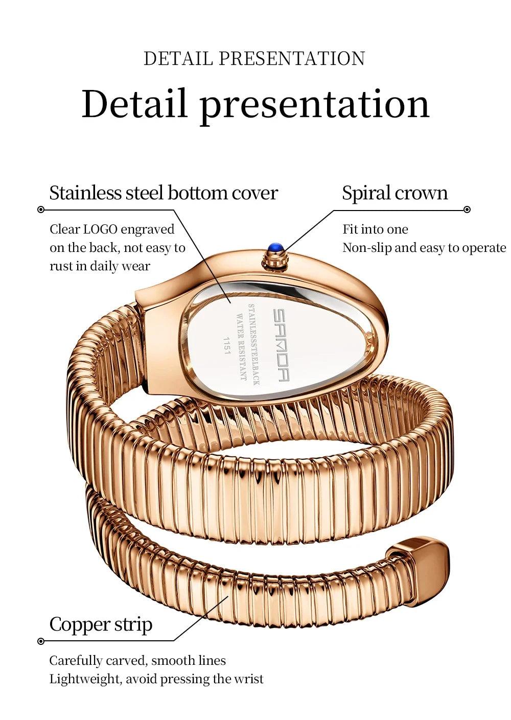 New Arrival High-End Snake Shaped Zircon Diamonds Inlaid Women's Retro Lightweight Luxury Quartz Watches