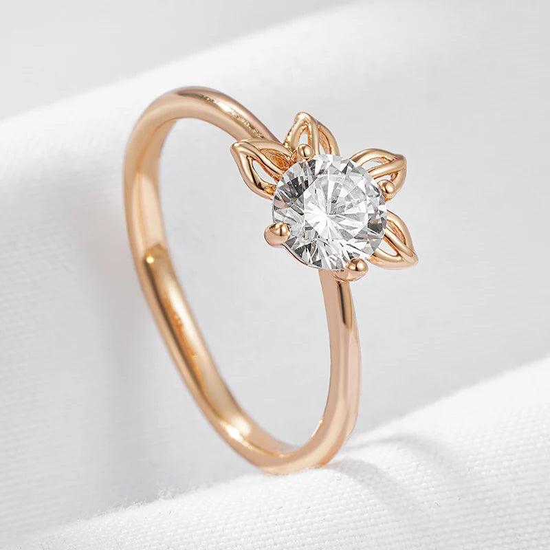 New Fashion Simple Rolled 14K Rose Gold With AAA Zircon Diamond Ring - Romantic Daily Fine Jewellery
