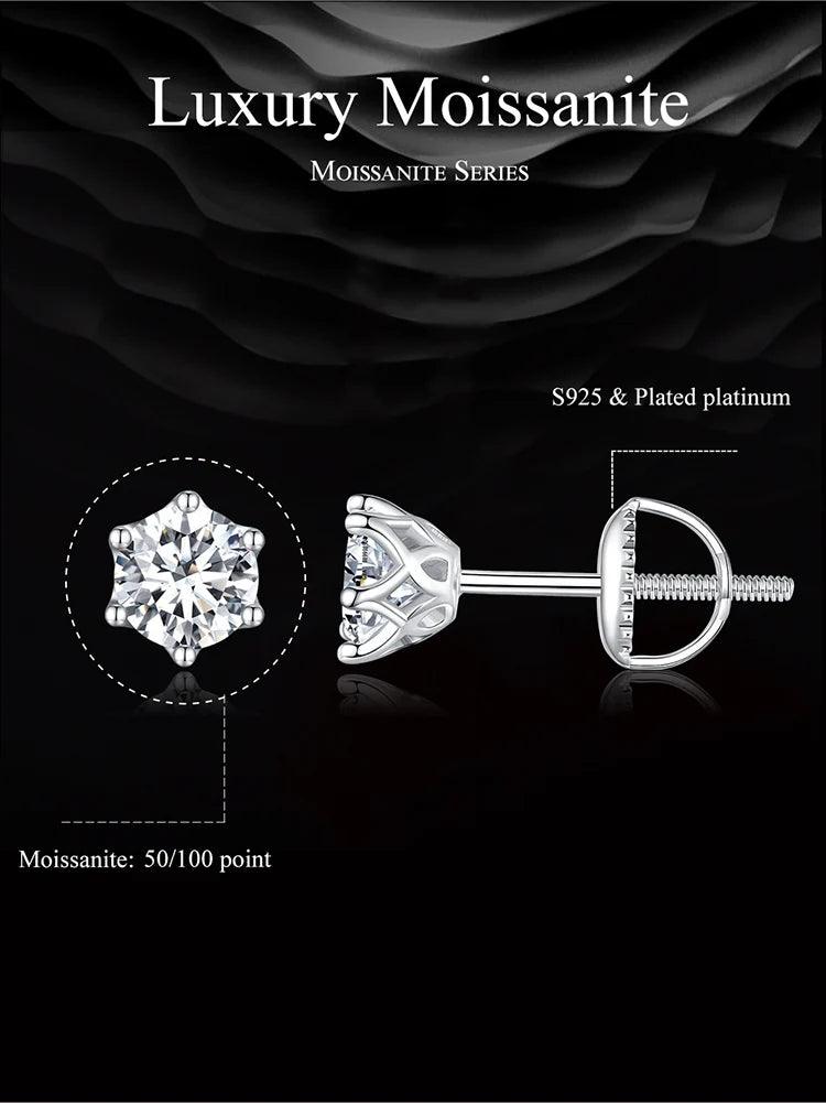 Solitaire Design 6 Prongs D Colour 14KGP Moissanite Diamonds Stud Earrings Sterling Silver Fine Jewellery for Women - The Jewellery Supermarket