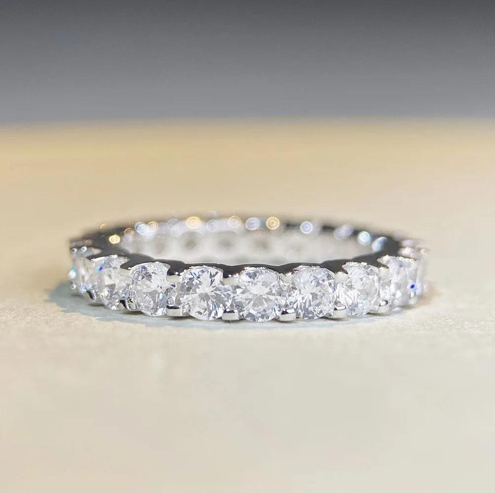 Dazzling 3MM D Color Moissanite Diamonds 18K White Gold Plate Eternity Wedding Engagement Rings for Women - The Jewellery Supermarket
