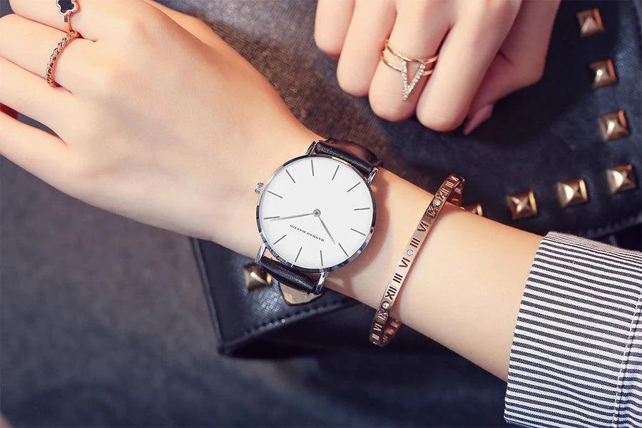 New Arrival Minimalist Style Ultra Thin Dial Elegant Ladies Watch Leather Strap Women's Dress Wristwatches