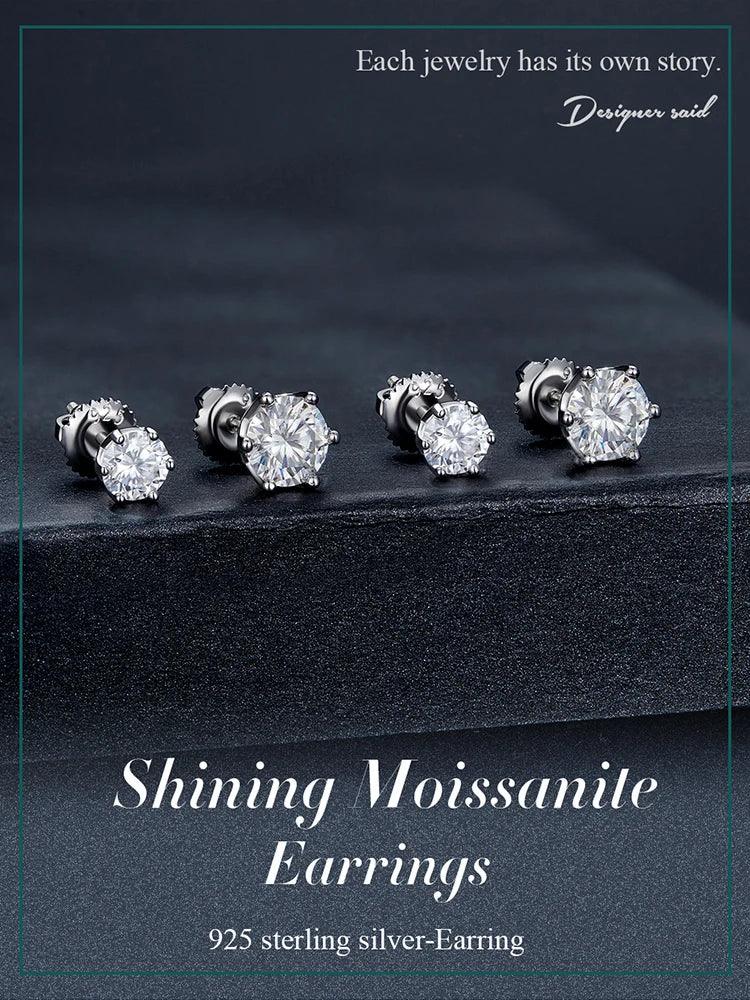 Solitaire Design 6 Prongs D Colour 14KGP Moissanite Diamonds Stud Earrings Sterling Silver Fine Jewellery for Women - The Jewellery Supermarket