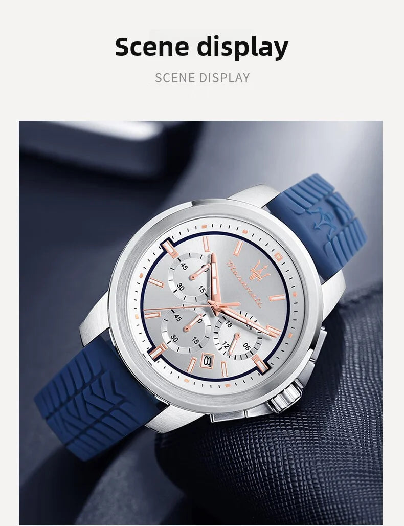 Maserati Luxury Watch Men's Sports Racing Success Series Fashion Multifunction Waterproof Silicone Strap Quartz Watch