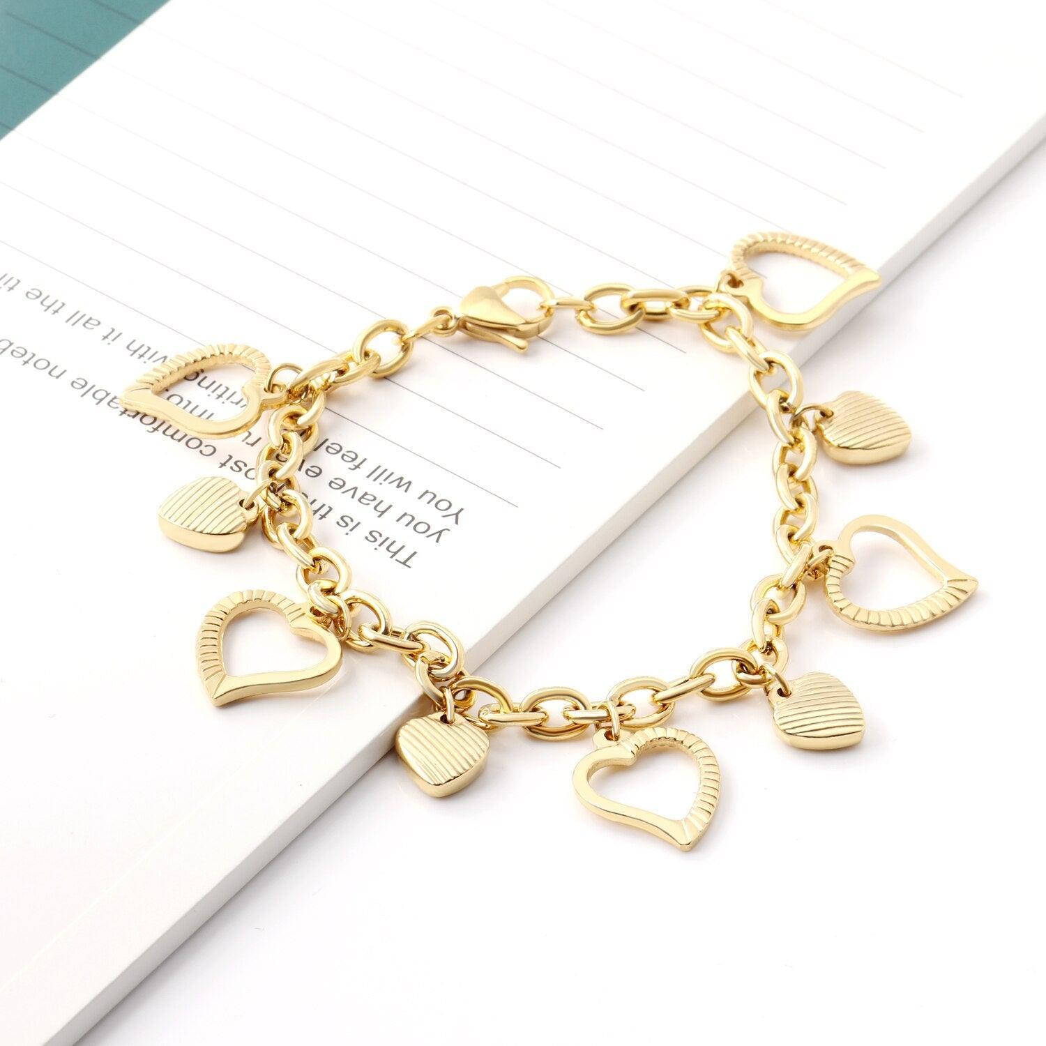 Fashion Star Heart Charm Layered Bracelets For Women -  Stainless Steel Paperclip Cuban Link Chain Jewellery - The Jewellery Supermarket