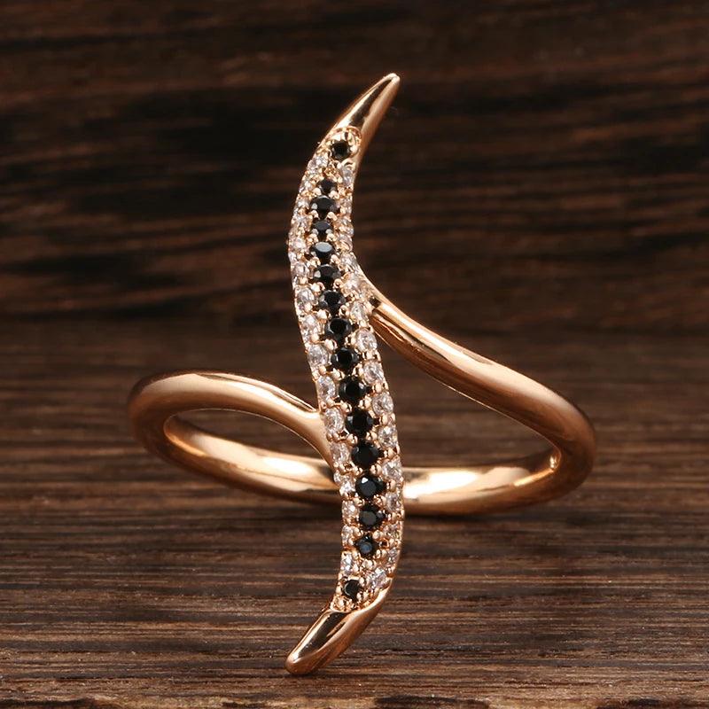 Unique Design White And Black AAA Zircon Diamonds Fashion 14K Rolled Rose Gold Daily Fine Jewellery Ring