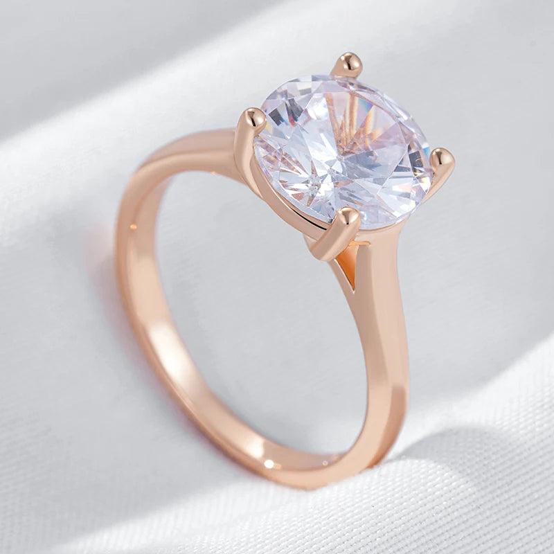 Luxury New Shiny Big AAA Zircon Crystal Rings For Women - Fashion 14K Filled Rose Gold Daily Fine Jewellery