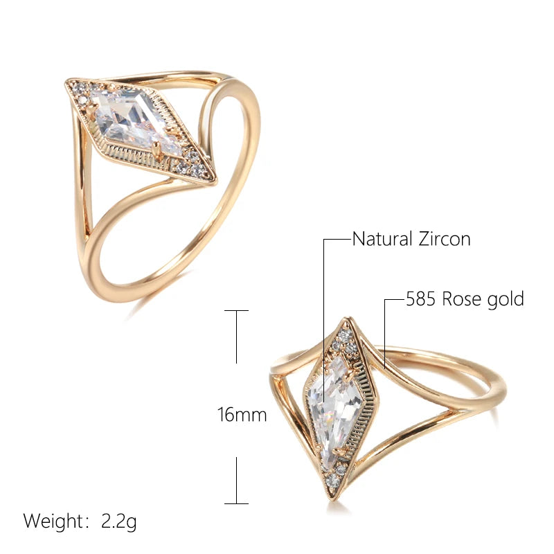 Amazing Rhombus Design Rolled Rose Gold of 14-Karat Purity AAA Zircon Diamond Ring - Fashion Fine Jewellery