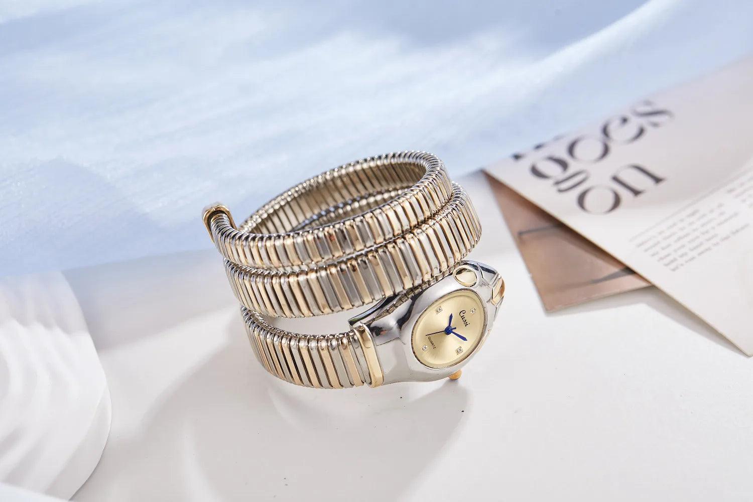 Unique Design Snake Watches for Women - Luxury Stainless Steel Quartz Fashion Lady Dress Jewellery