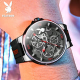 PLAYBOY Luxury Brand Casual Waterproof Quartz Silicone Strap Sports Elegant High-end Wrist Watch for Men