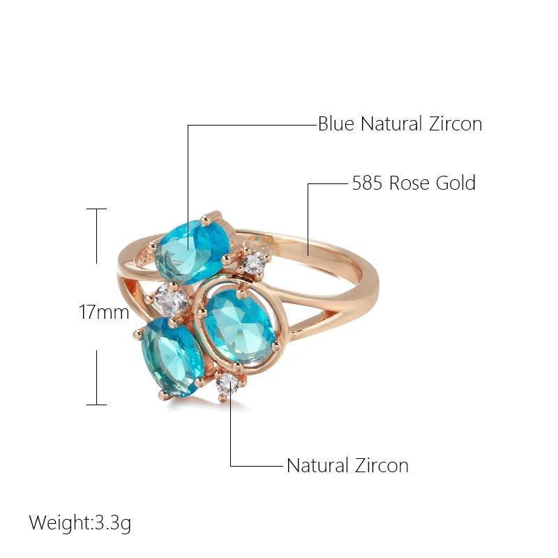 Fine Blue AAA Zircon Crystals Hollow Geometry Flower Filled 14K Rose Gold Ethnic Rings - Vintage Wedding Jewellery