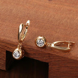 Marvelous Round Sparkling Rolled 14K Rose Gold AAA Zircon Diamonds Pendant Earrings For Women  Jewellery