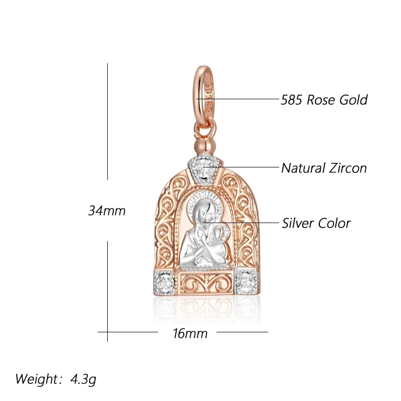 Excellent 14K Filled Rose Gold Virgin Mary Mixed Color Luxury Mother Of God Necklace with AAA Zircon Diamond