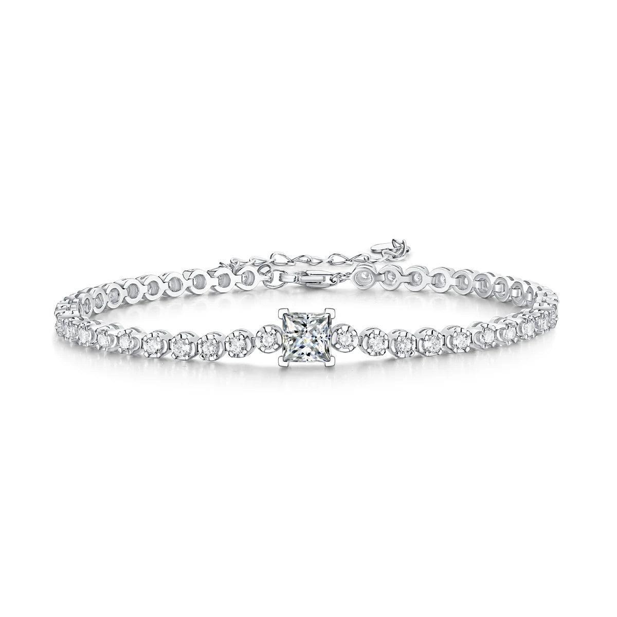 Gorgeous Real Moissanite Diamonds Tennis Bracelet for Women - Silver Princess Cut Diamond Bracelets Fine Jewellery - The Jewellery Supermarket