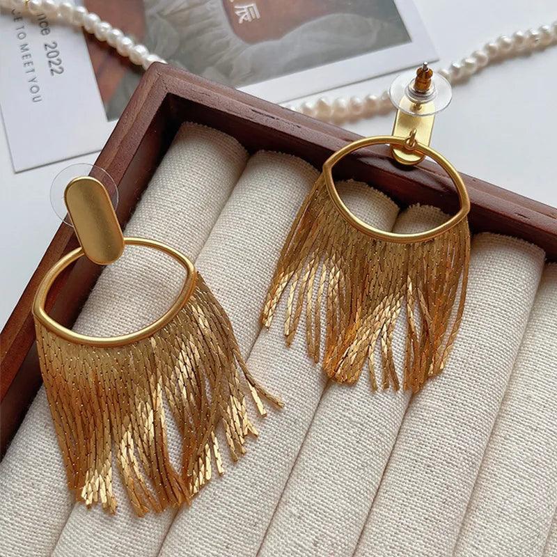 Fashion Statement Long Gold Plated Bling Tassel Earrings For Women and Girls - Stainless Steel Daily Fashion Jewellery - The Jewellery Supermarket