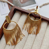 Fashion Statement Long Gold Plated Bling Tassel Earrings For Women and Girls - Stainless Steel Daily Fashion Jewellery - The Jewellery Supermarket