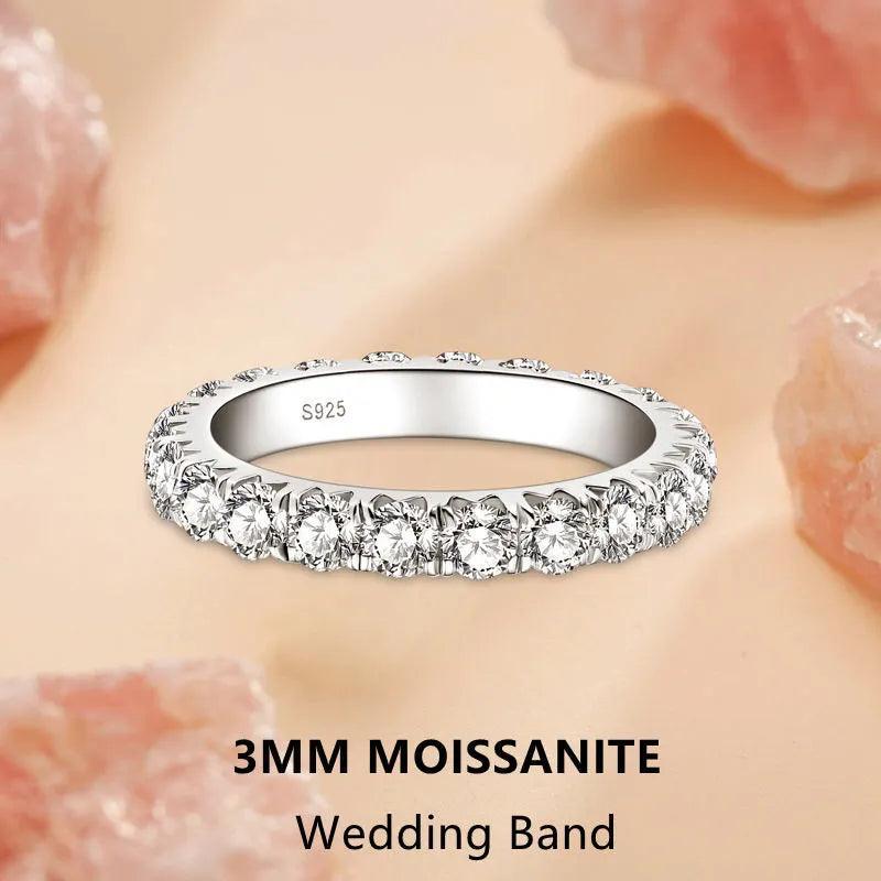 Luxury 3mm 0.1CT 5mm 0.5CT Moissanite Diamonds Eternity Rings - Silver Wedding Engagement Fine Jewellery - The Jewellery Supermarket