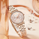 Elegant Stainless Steel Quartz Watches Fashionable Luxury Zircon Diamonds Japanese Movement Precision Ladies Watches