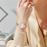 Luxury Brand Elegant Gold Tone Geometric Dial Women's Quartz Movement Watches Stainless Steel Mesh Belt Watches