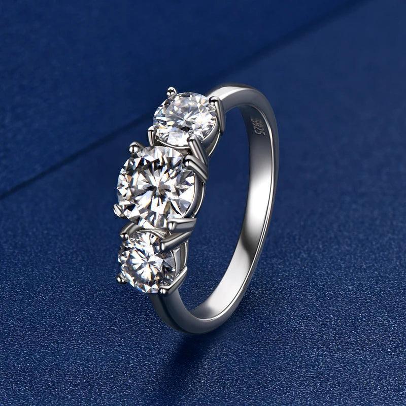 Marvelous 2CT, 4CT D Colour 3 Stone Moissanite Diamond 925 Sterling Silver Wedding Promise Fine Jewellery Rings - The Jewellery Supermarket